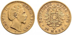 Reichsgoldmünzen. Bayern. Ludwig II. 1864-1886. 10 Mark 1876 D. J. 196. sehr schön