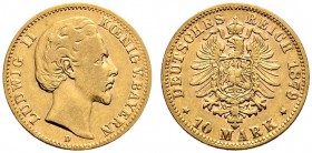 Reichsgoldmünzen. Bayern. Ludwig II. 1864-1886. 10 Mark 1879 D. J. 196. besserer Jahrgang, gutes sehr schön
