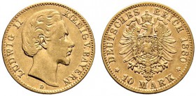 Reichsgoldmünzen. Bayern. Ludwig II. 1864-1886. 10 Mark 1880 D. J. 196. sehr schön