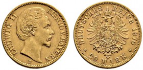 Reichsgoldmünzen. Bayern. Ludwig II. 1864-1886. 20 Mark 1876 D. J. 197. sehr schön/sehr schön-vorzüglich