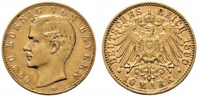 Reichsgoldmünzen. Bayern. Otto 1886-1913. 10 Mark 1890 D. J. 199. kleine Kratzer, sehr schön-vorzüglich