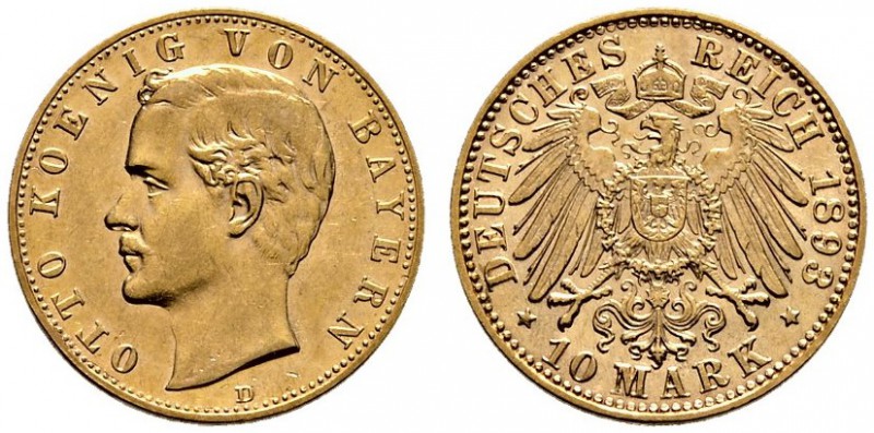 Reichsgoldmünzen. Bayern. Otto 1886-1913. 10 Mark 1893 D. J. 199. vorzüglich