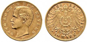 Reichsgoldmünzen. Bayern. Otto 1886-1913. 10 Mark 1896 D. J. 199. kleine Randfehler, sehr schön-vorzüglich