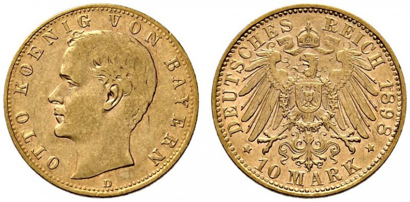 Reichsgoldmünzen. Bayern. Otto 1886-1913. 10 Mark 1898 D. J. 199. sehr schön/seh...
