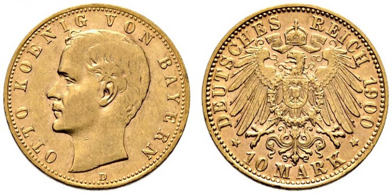 Reichsgoldmünzen. Bayern. Otto 1886-1913. 10 Mark 1900 D. J. 199. minimale Randf...