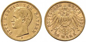 Reichsgoldmünzen. Bayern. Otto 1886-1913. 20 Mark 1895 D. J. 200. minimale Randfehler, sehr schön
