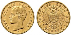 Reichsgoldmünzen. Bayern. Otto 1886-1913. 20 Mark 1895 D. J. 200. kleine Kratzer, sehr schön-vorzüglich