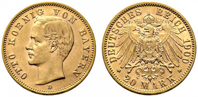 Reichsgoldmünzen. Bayern. Otto 1886-1913. 20 Mark 1900 D. J. 200. kleine Kratzer...