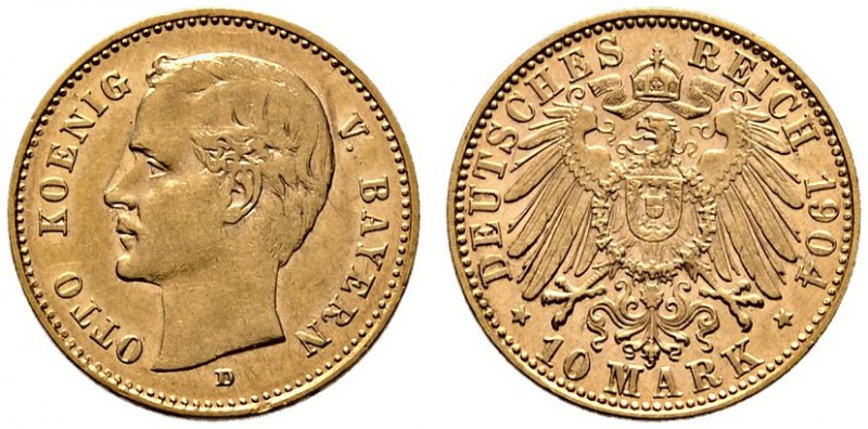 Reichsgoldmünzen. Bayern. Otto 1886-1913. 10 Mark 1904 D. J. 201. sehr schön-vor...