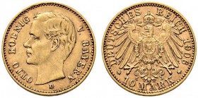 Reichsgoldmünzen. Bayern. Otto 1886-1913. 10 Mark 1906 D. J. 201. sehr schön/sehr schön-vorzüglich