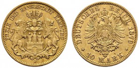 Reichsgoldmünzen. Hamburg. 10 Mark 1879 J. J. 209. sehr schön/schön-sehr schön