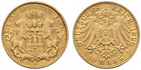 Reichsgoldmünzen. Hamburg. 10 Mark 1898 J. J. 211. gutes sehr schön