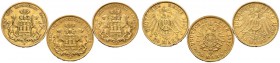 Reichsgoldmünzen. Hamburg. Lot (3 Stücke): 20 Mark 1877, 1895 und 1900 J (J. 210,212). minimale Randfehler, sehr schön-vorzüglich, sehr schön