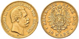 Reichsgoldmünzen. Hessen. Ludwig III. 1848-1877. 10 Mark 1876 H. J. 216. kleiner Randfehler, sehr schön