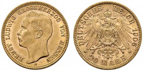 Reichsgoldmünzen. Hessen. Ernst Ludwig 1892-1918. 20 Mark 1906 A. J. 226. minimale Kratzer, fast vorzüglich