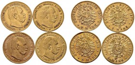 Reichsgoldmünzen. Preußen. Wilhelm I. 1861-1888. Lot (4 Stücke): 5 Mark 1877 A, B und C sowie 1878 A. J. 244. der letzte Jahrgang mit bearbeitetem Ran...