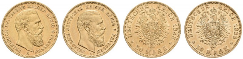 Reichsgoldmünzen. Preußen. Friedrich III. 1888. Lot (2 Stücke): 10 Mark 1888 A s...