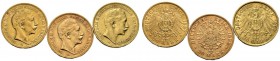 Reichsgoldmünzen. Preußen. Wilhelm II. 1888-1918. Lot (3 Stücke): 20 Mark 1889, 1897 und 1905 A (J. 250,252). leichte Randfehler, der 1897er mit Schrö...