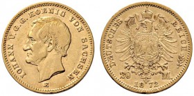 Reichsgoldmünzen. Sachsen. Johann 1854-1873. 20 Mark 1872 E. J. 258. leichte Randfehler, sehr schön/sehr schön-vorzüglich