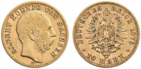 Reichsgoldmünzen. Sachsen. Albert 1873-1902. 10 Mark 1875 E. J. 261. Kratzer auf dem Avers, fast sehr schön