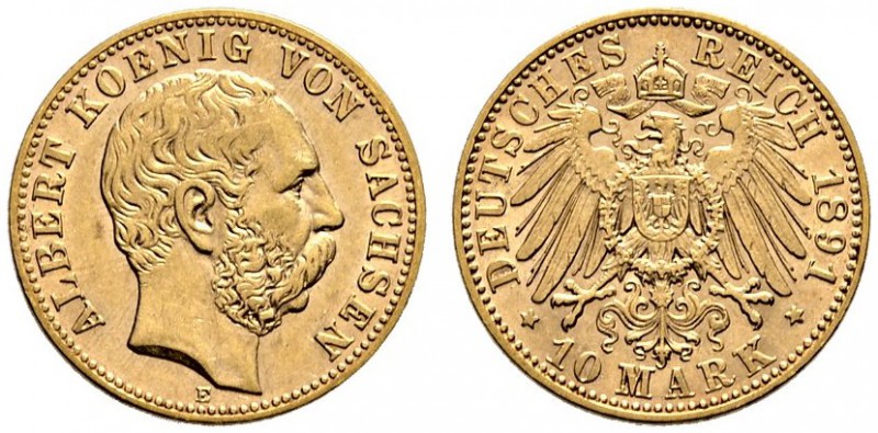 Reichsgoldmünzen. Sachsen. Albert 1873-1902. 10 Mark 1891 E. J. 263. sehr schön-...