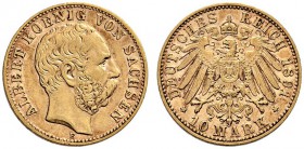 Reichsgoldmünzen. Sachsen. Albert 1873-1902. 10 Mark 1891 E. J. 263. kleiner Randfehler, gutes sehr schön