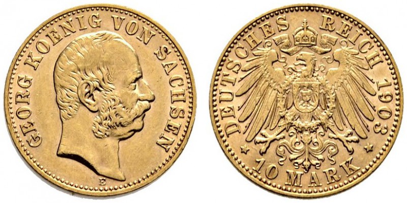 Reichsgoldmünzen. Sachsen. Georg 1902-1904. 10 Mark 1903 E. J. 265. Randfehler, ...