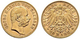 Reichsgoldmünzen. Sachsen. Georg 1902-1904. 10 Mark 1903 E. J. 265. Randfehler, sehr schön-vorzüglich