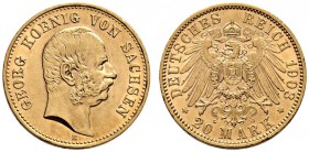 Reichsgoldmünzen. Sachsen. Georg 1902-1904. 20 Mark 1903 E. J. 266. minimale Randfehler, sehr schön-vorzüglich/vorzüglich