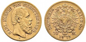 Reichsgoldmünzen. Württemberg. Karl 1864-1891. 10 Mark 1872 F. J. 289. sehr schön