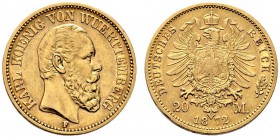 Reichsgoldmünzen. Württemberg. Karl 1864-1891. 20 Mark 1872 F. J. 290. sehr schön