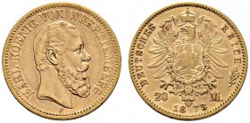 Reichsgoldmünzen. Württemberg. Karl 1864-1891. 20 Mark 1873 F. J. 290. sehr schön