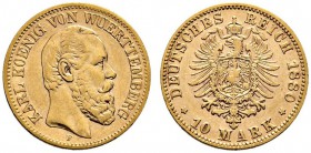 Reichsgoldmünzen. Württemberg. Karl 1864-1891. 10 Mark 1880 F. J. 292. gutes sehr schön