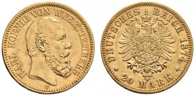 Reichsgoldmünzen. Württemberg. Karl 1864-1891. 20 Mark 1874 F. J. 293. sehr schön/sehr schön-vorzüglich