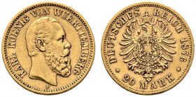 Reichsgoldmünzen. Württemberg. Karl 1864-1891. 20 Mark 1876 F. J. 293. sehr schön