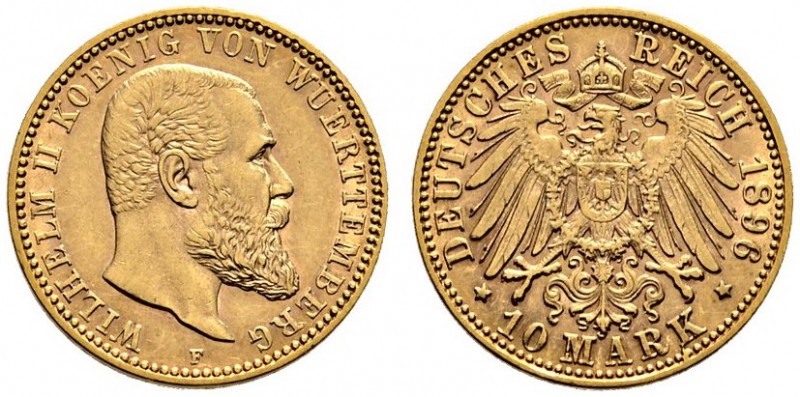 Reichsgoldmünzen. Württemberg. Wilhelm II. 1891-1918. 10 Mark 1896 F. J. 295. se...