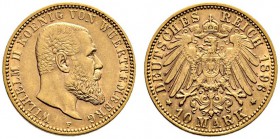 Reichsgoldmünzen. Württemberg. Wilhelm II. 1891-1918. 10 Mark 1896 F. J. 295. sehr schön-vorzüglich