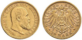Reichsgoldmünzen. Württemberg. Wilhelm II. 1891-1918. 10 Mark 1898 F. J. 295. kleine Kratzer und Randfehler, sehr schön