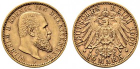Reichsgoldmünzen. Württemberg. Wilhelm II. 1891-1918. 10 Mark 1900 F. J. 295. besserer Jahrgang, sehr schön-vorzüglich