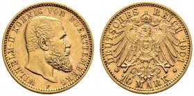 Reichsgoldmünzen. Württemberg. Wilhelm II. 1891-1918. 10 Mark 1901 F. J. 295. besserer Jahrgang, sehr schön-vorzüglich