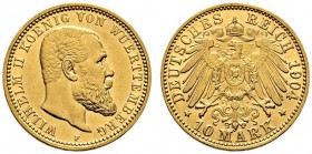 Reichsgoldmünzen. Württemberg. Wilhelm II. 1891-1918. 10 Mark 1904 F. J. 295. fast vorzüglich