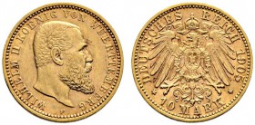 Reichsgoldmünzen. Württemberg. Wilhelm II. 1891-1918. 10 Mark 1905 F. J. 295. sehr schön-vorzüglich