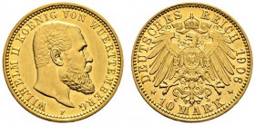 Reichsgoldmünzen. Württemberg. Wilhelm II. 1891-1918. 10 Mark 1906 F. J. 295. sehr schön-vorzüglich