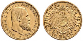 Reichsgoldmünzen. Württemberg. Wilhelm II. 1891-1918. 10 Mark 1910 F. J. 295. sehr schön-vorzüglich