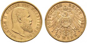 Reichsgoldmünzen. Württemberg. Wilhelm II. 1891-1918. 20 Mark 1894 F. J. 296. kleine Randfehler, sehr schön-vorzüglich