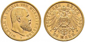 Reichsgoldmünzen. Württemberg. Wilhelm II. 1891-1918. 20 Mark 1897 F. J. 296. fast vorzüglich