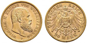 Reichsgoldmünzen. Württemberg. Wilhelm II. 1891-1918. 20 Mark 1900 F. J. 296. fast vorzüglich