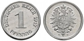Erster Weltkrieg und Inflation. 1 Pfennig 1917 G. Aluminium. J. 300. äußerst selten in dieser Erhaltung, Polierte Platte