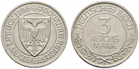 Weimarer Republik. 3 Reichsmark 1926 A. Lübeck. J. 323. vorzüglich