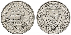 Weimarer Republik. 3 Reichsmark 1927 A. Bremerhaven. J. 325. vorzüglich-prägefrisch